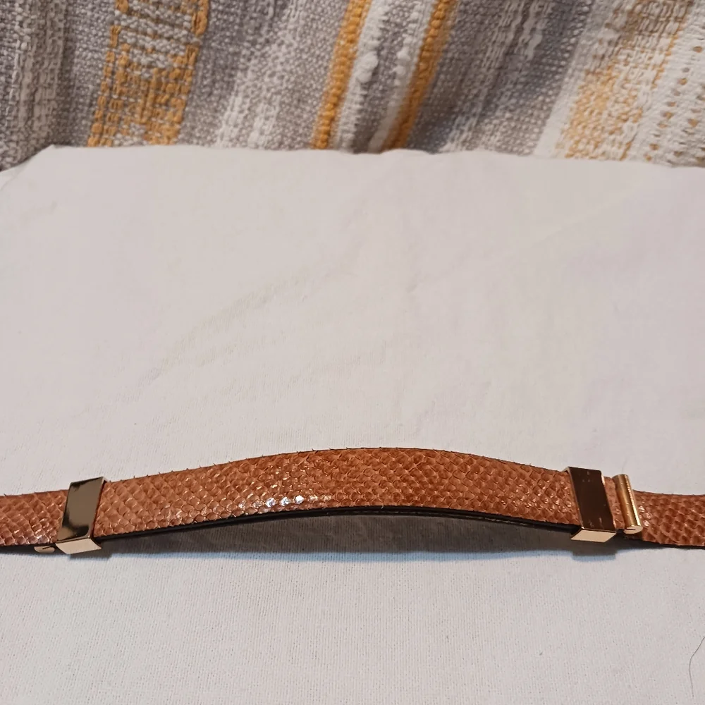 Herraje Banado Oro 24Kts Gold Plated Tan Snake Skin Leather Adjustable Vtg Belt